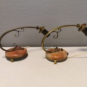 A set of very old art deco table lamps, estimated 1920s in brass and marble.
