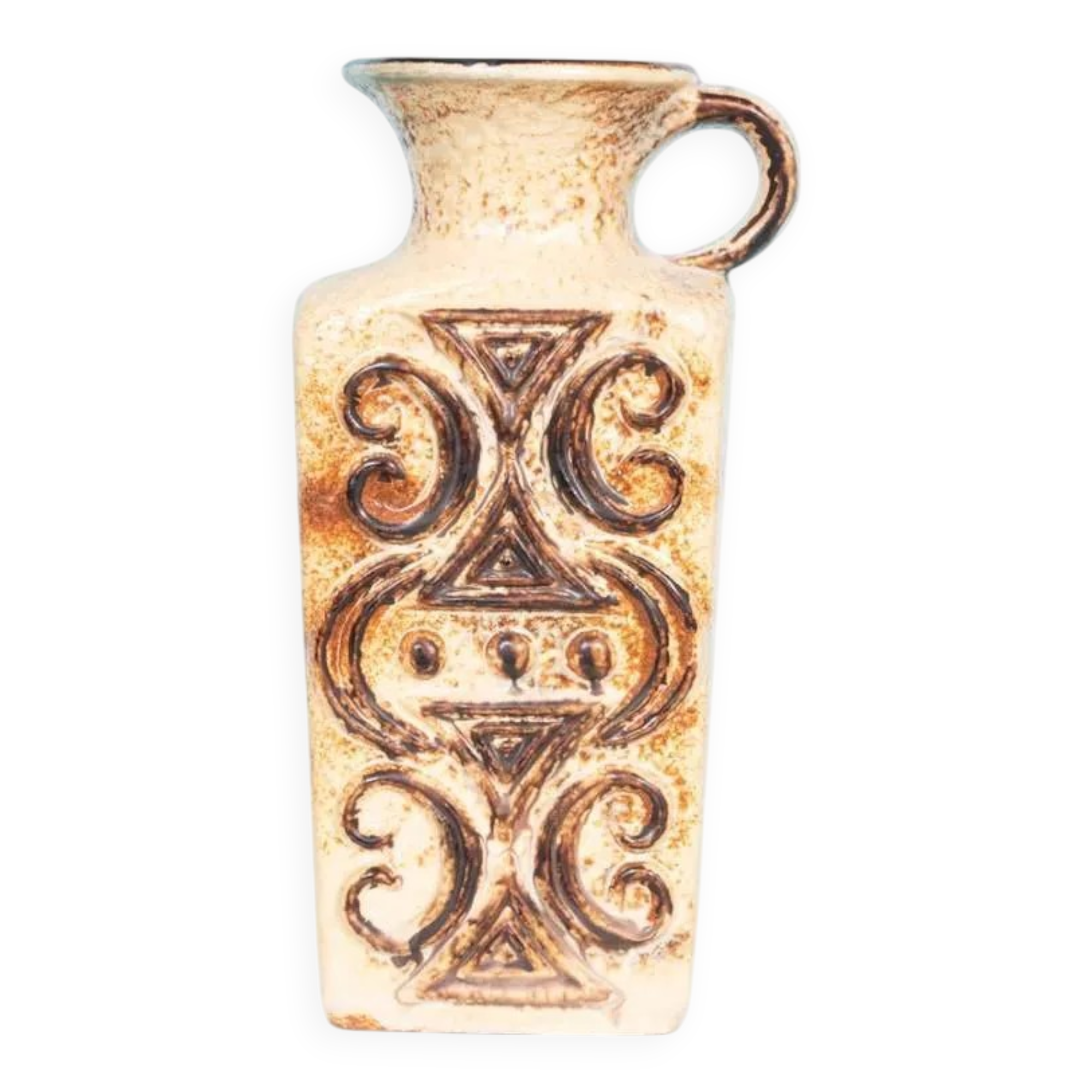 Vintage vase W-Germany, 1960s, thick lava vase with flowers.