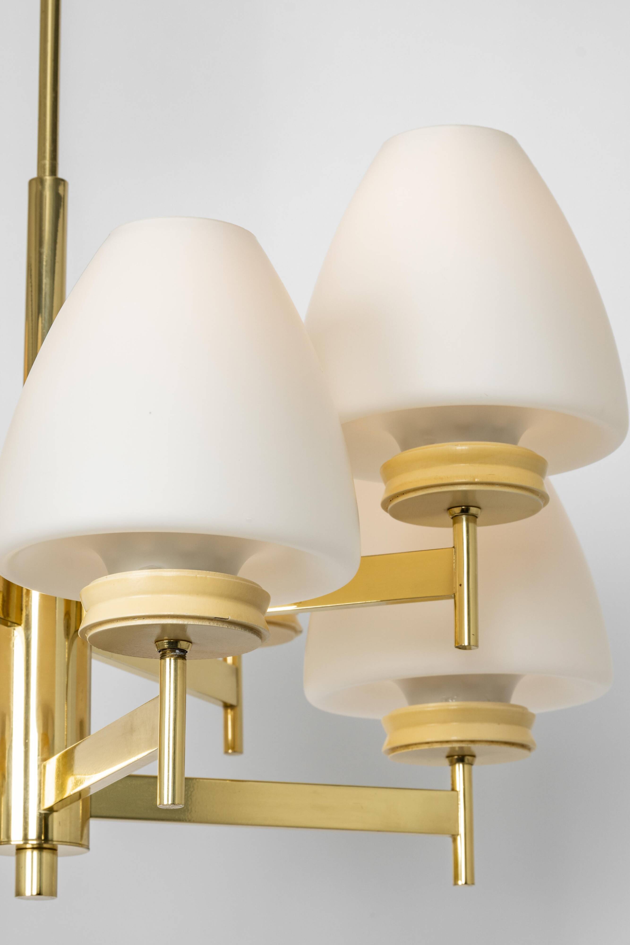 Sputnik chandelier with opaline glass by Kaiser, Germany, 1970s.