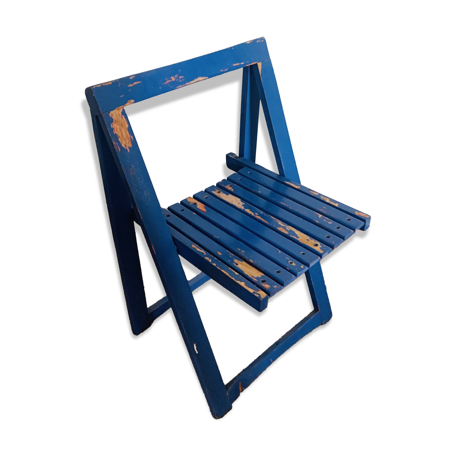 Folding chair in blue painted wood, Italy 1960