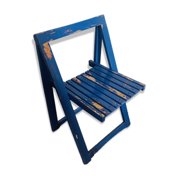 Chaise pliante en bois peint en bleu, Italie 1960