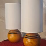 Pair of vintage wooden ball lamps, Scandinavian style bedside lamps, 32 x 14 cm, very good