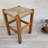 Vintage wood and straw stool