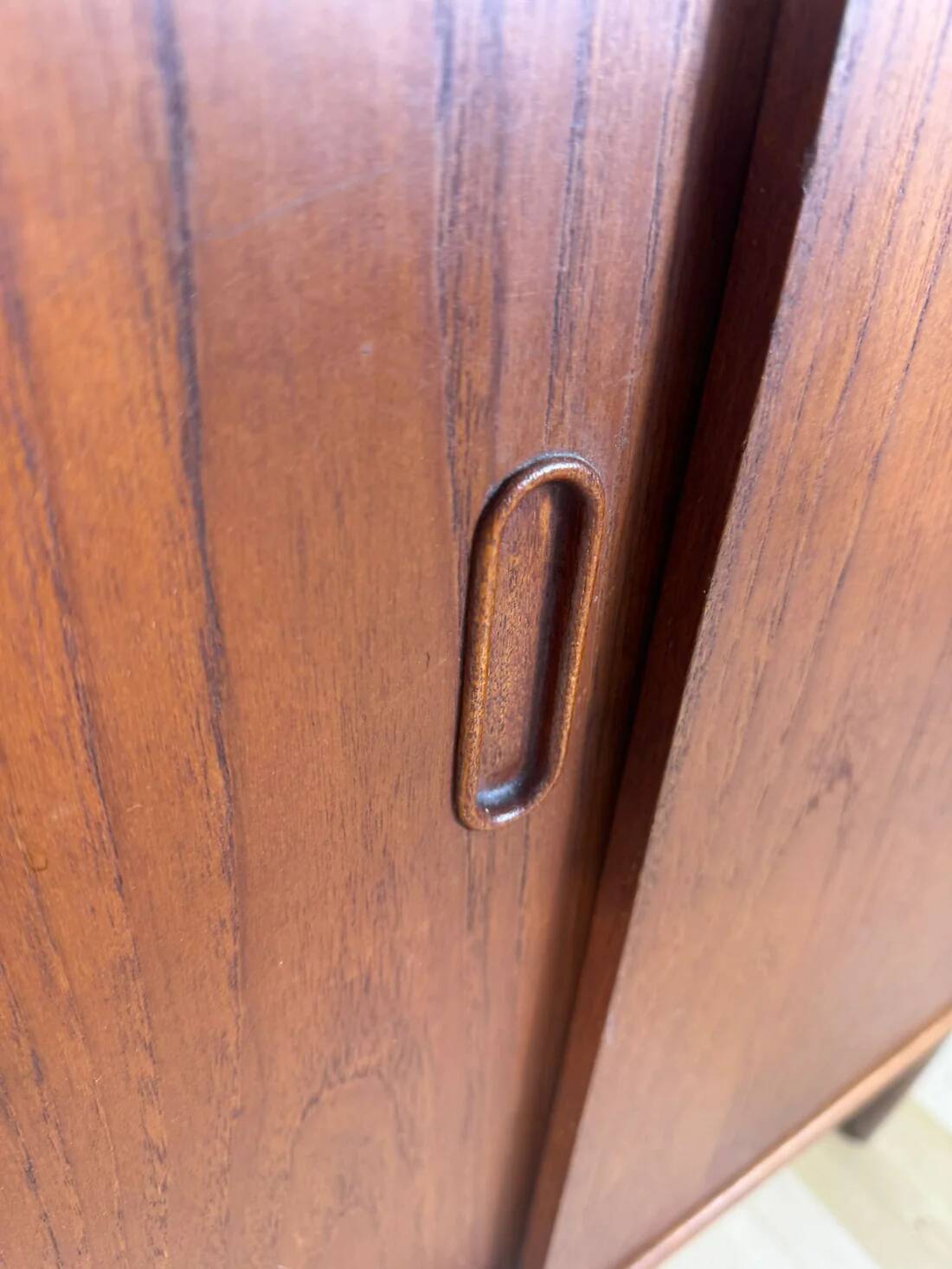 Teak sideboard with sliding doors – vintage Scandinavian design