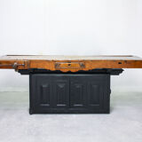 Vintage Portuguese Carpenter's Workbench in wood and black, 1950s