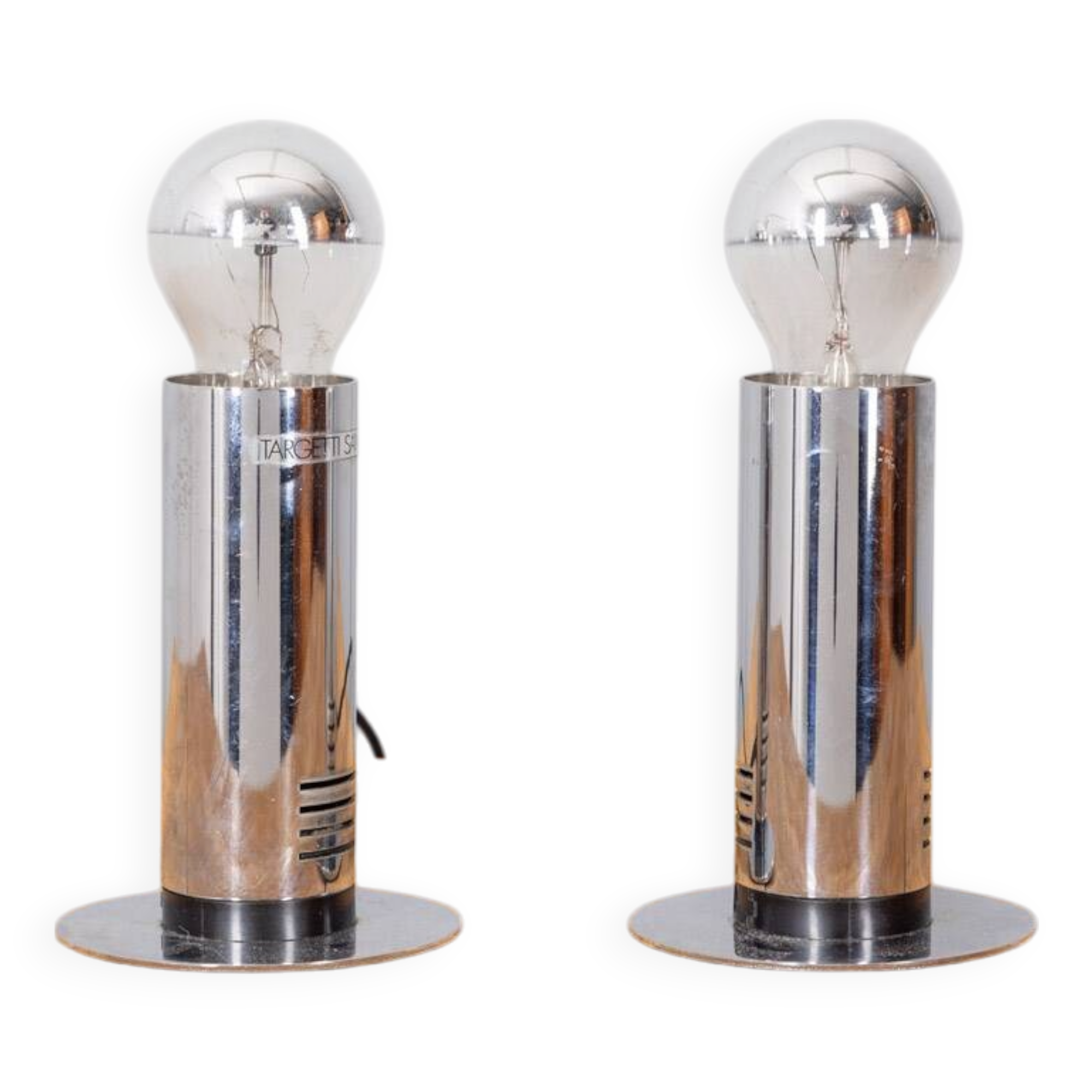 Pair of vintage 70s table lamps in chromed steel design targetti