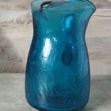 Blue cracked glass pitcher