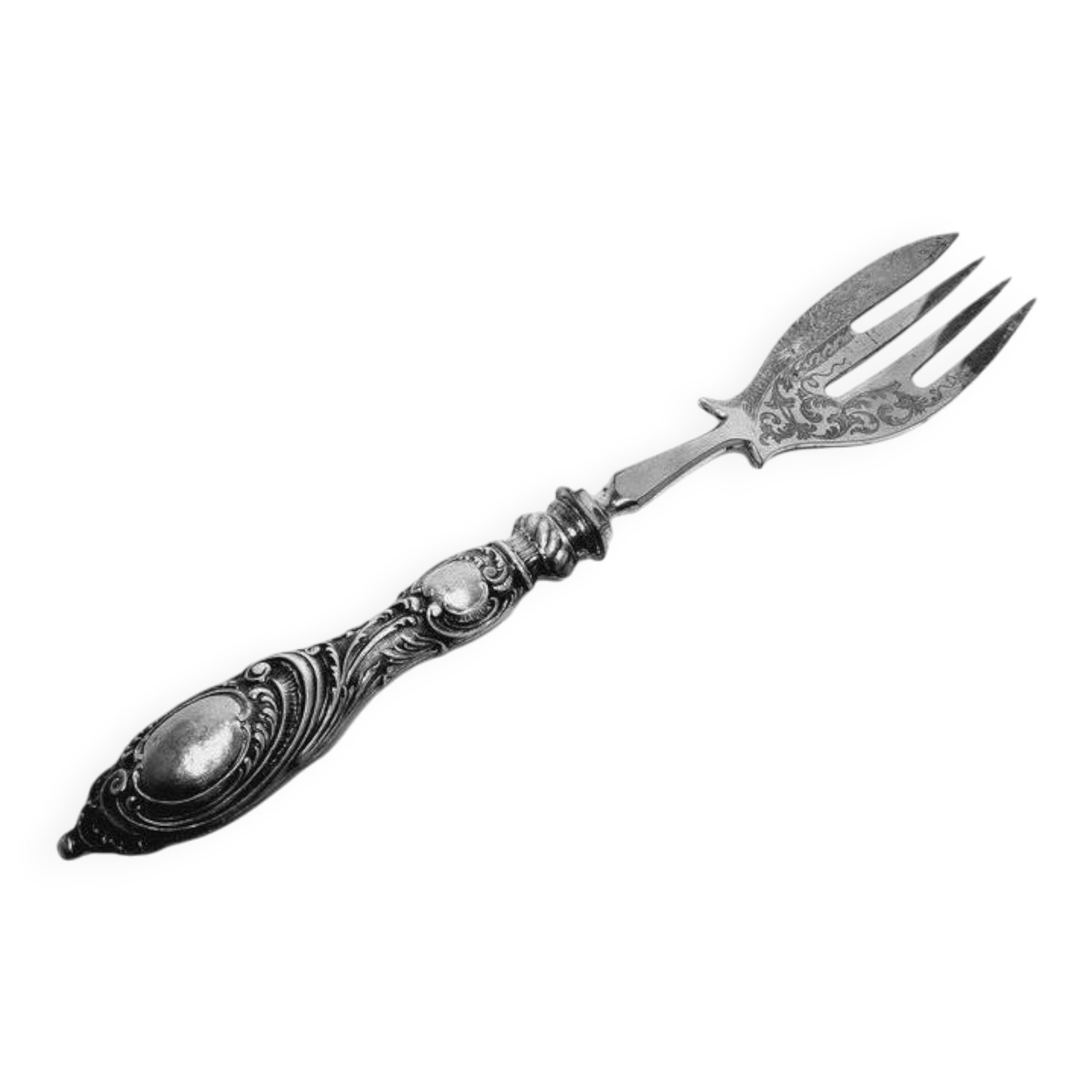 Classicist silver roast fork, France, 1880s