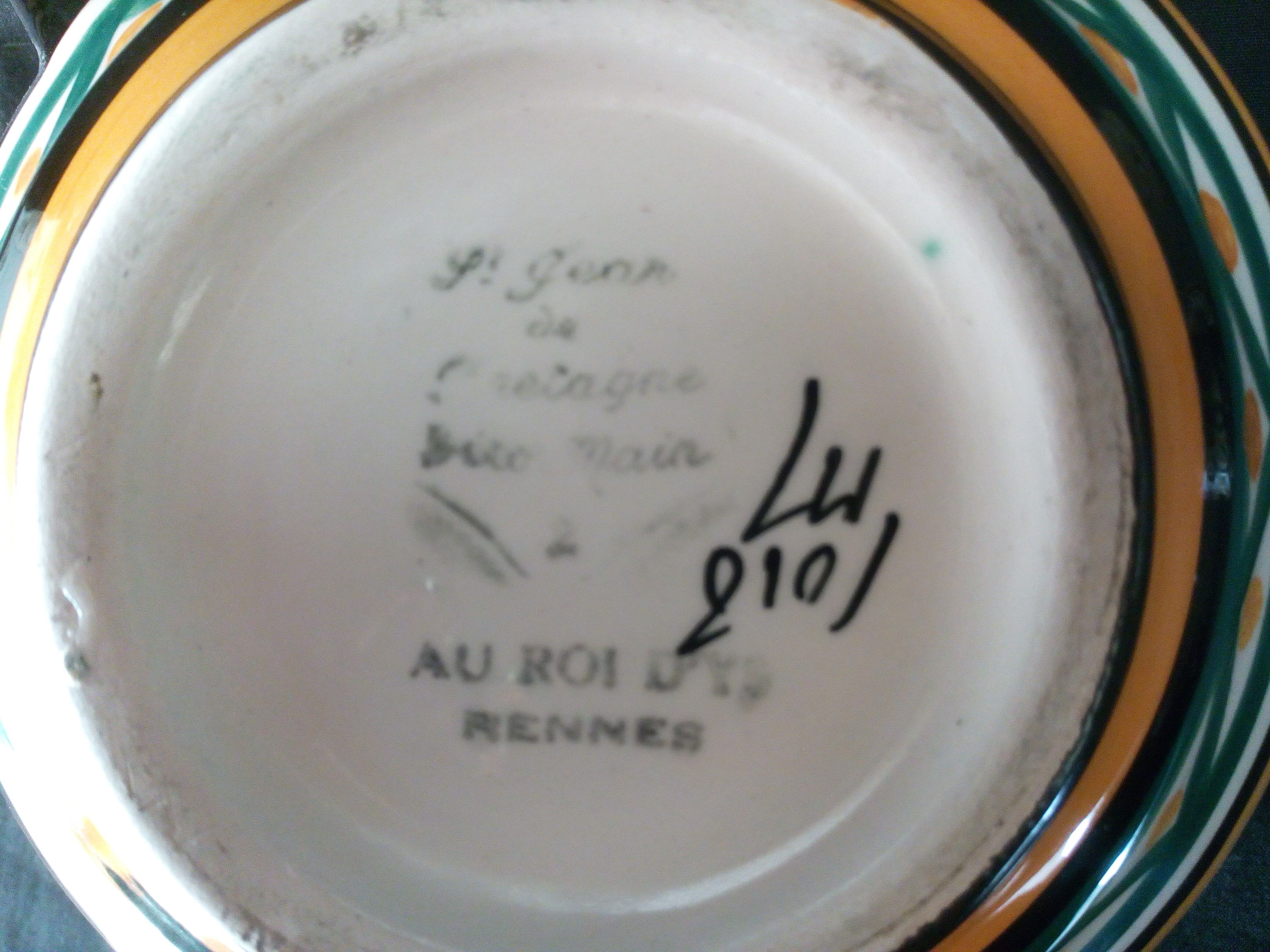Service à café art déco en faience St. Jean de Bretagne, peint main (15 pièces)