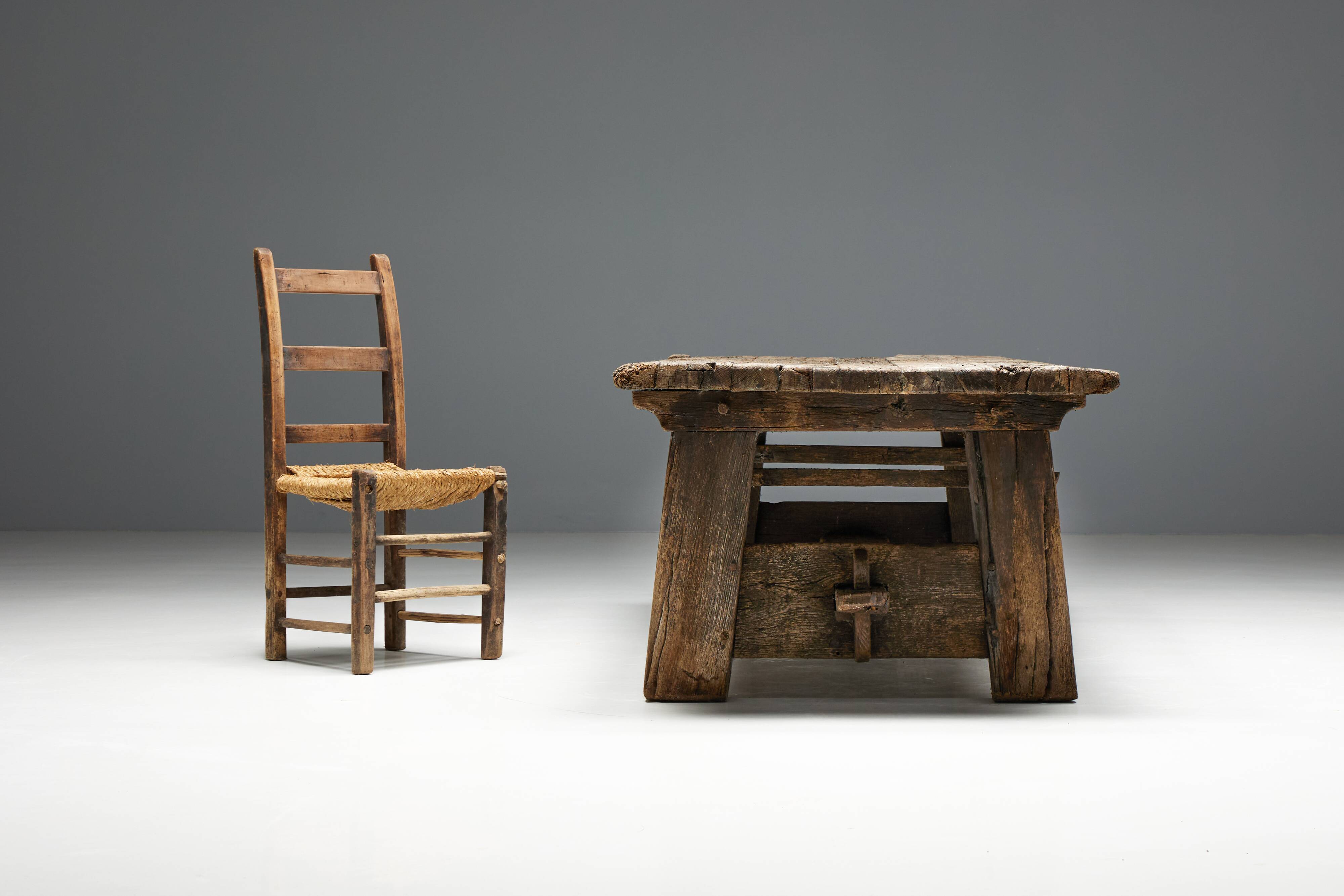 Primitive Wabi Sabi Side Table, France, 19th Century