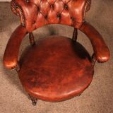small shepherdess or armchair in mahogany and cognac leather - 19th century