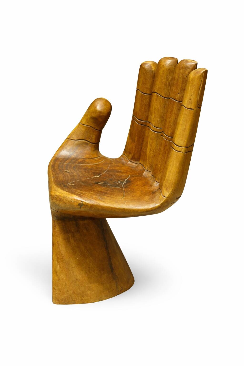 Sculptural armchair in solid wood – Hand shape