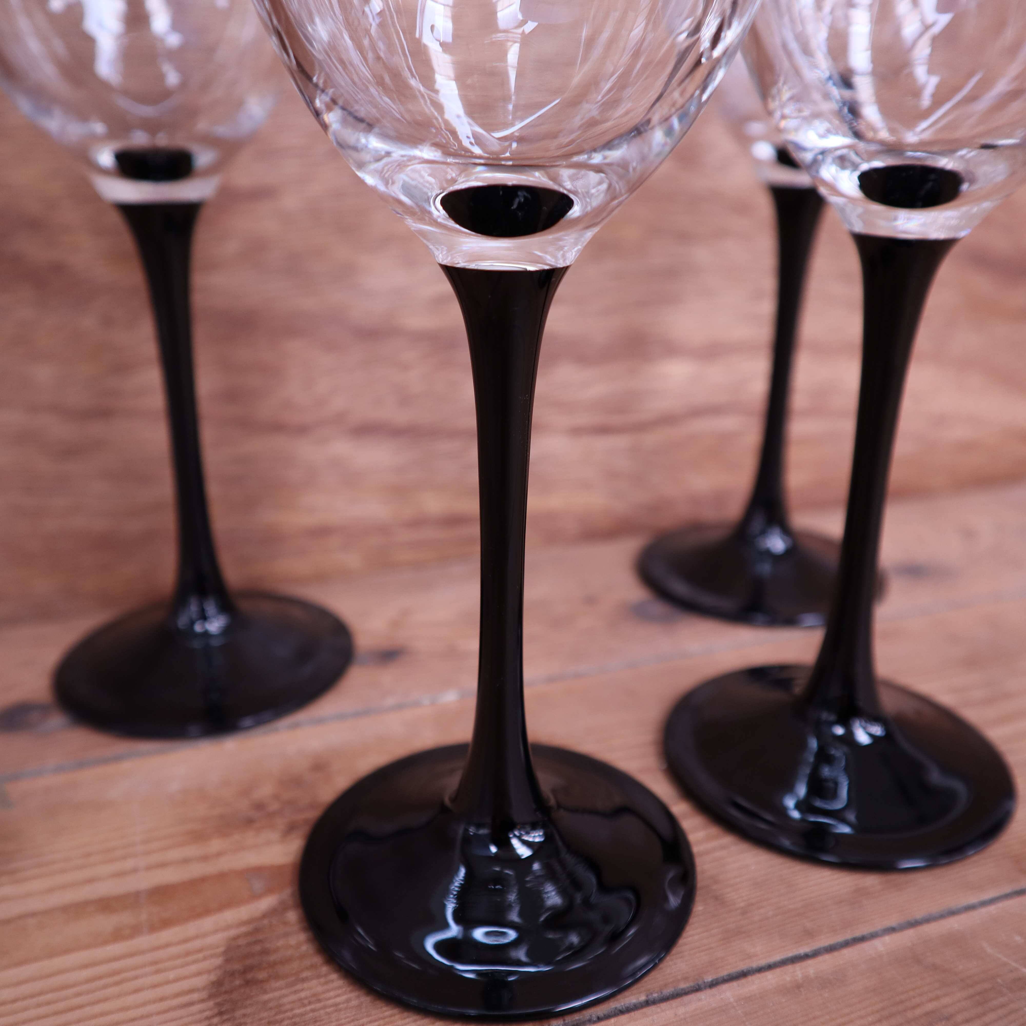 4 Luminarc Vintage Black Stemmed Red Wine Glasses