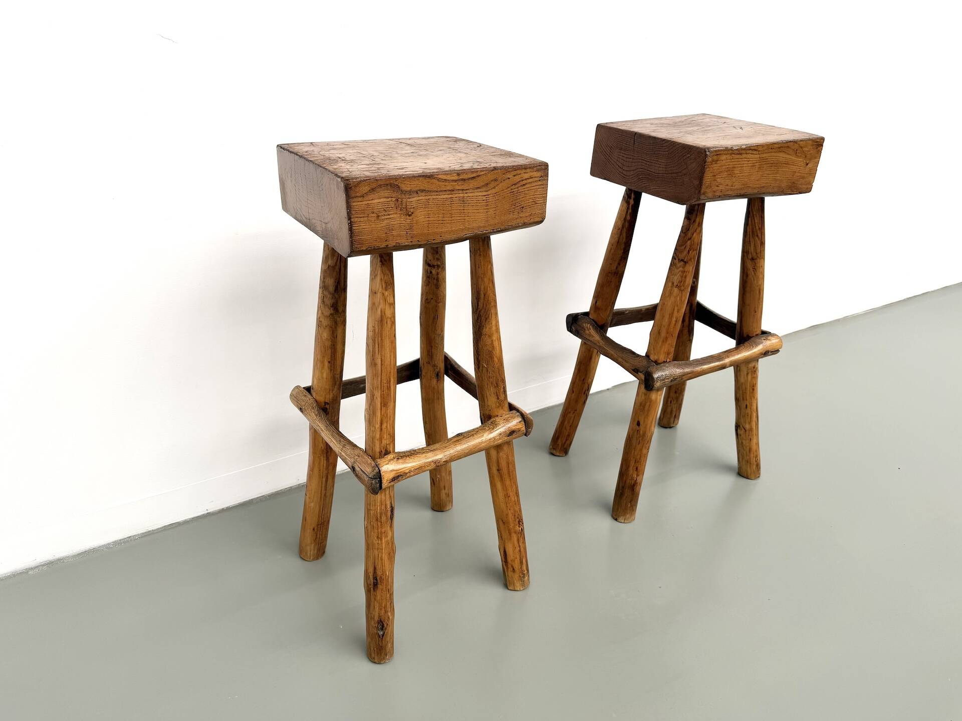 Pair of brutalist bar stools, France, 1950s