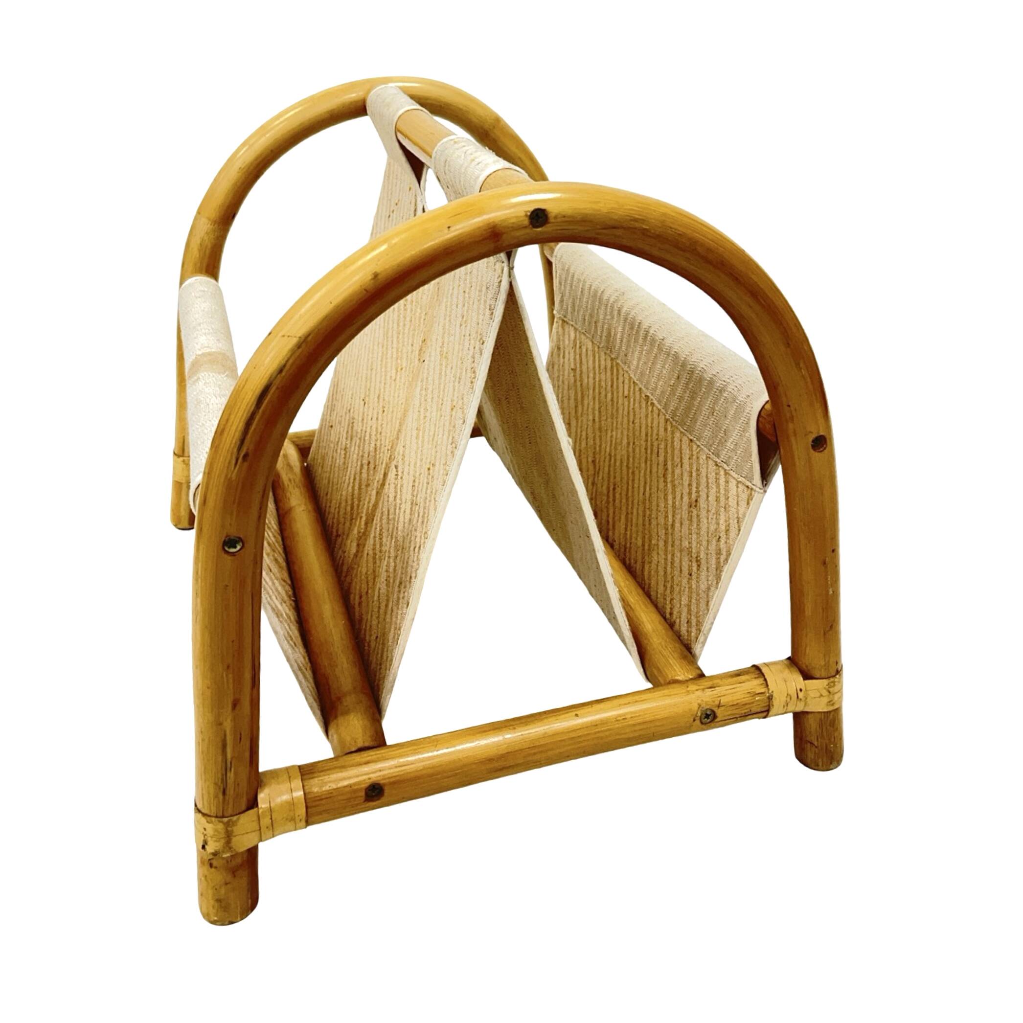 Vintage bamboo magazine rack – boho style / Mid-Century Modern, 1970s