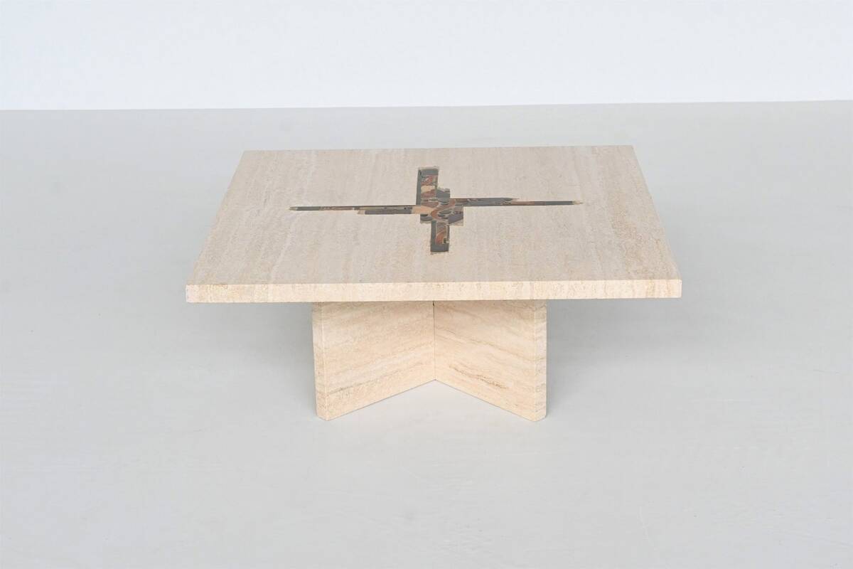 Paul Kingma artwork coffee table in travertine, The Netherlands, 1980