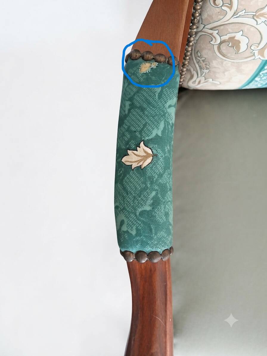 Vintage Voltaire Armchair Green and Beige with Floral Patterns