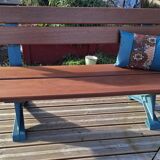 Designer garden bench with cast iron legs. Unique piece.
