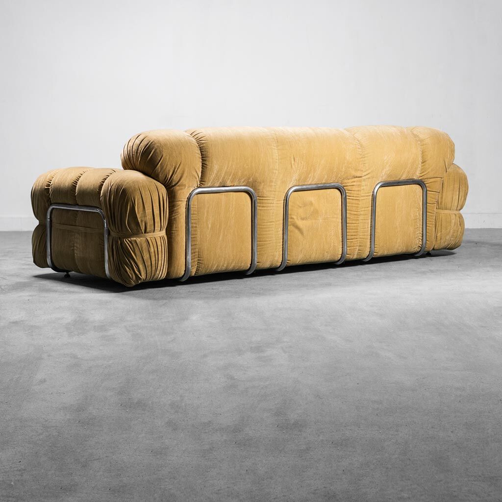 3 seater sofa metal fabric 70s vintage modern