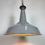Large Industrial British Grey Enamel Factory Pendant Lamp from Benjamin, 19