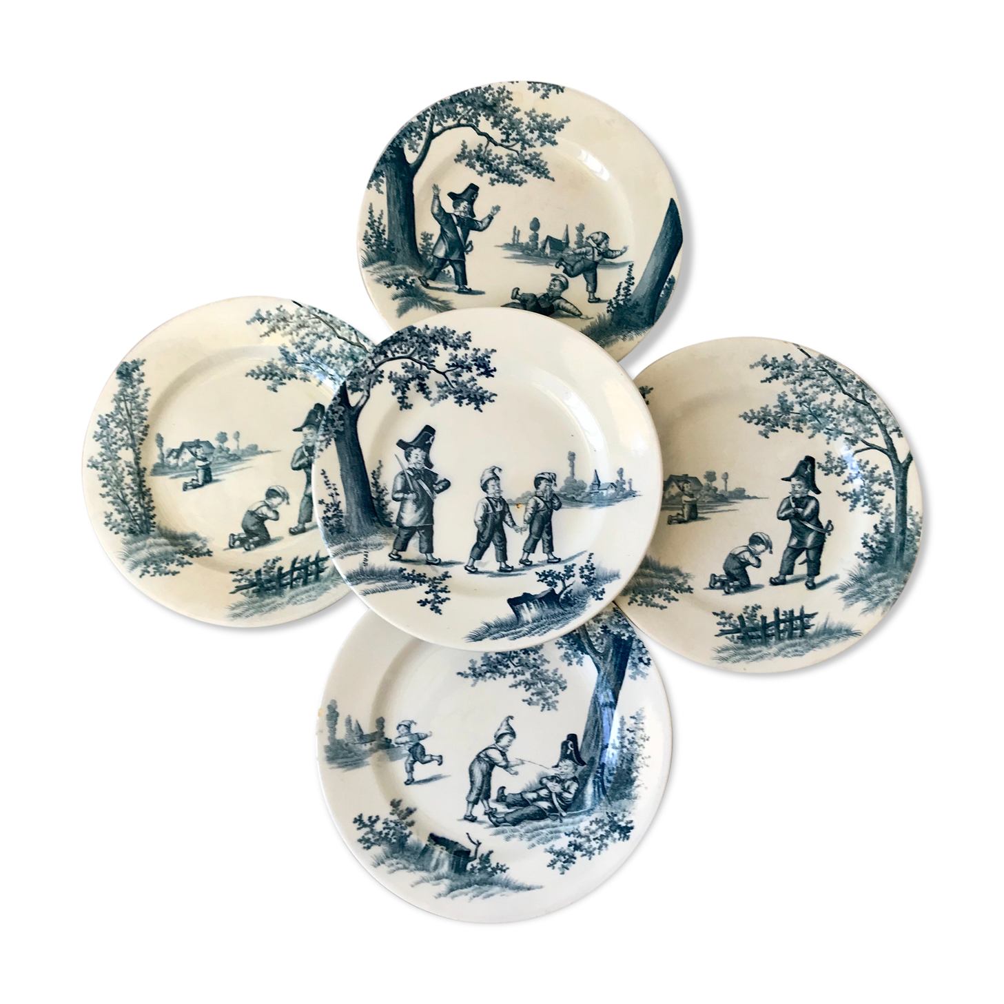 Set of 5 flat plates Iron Earth model "Garde-Champêtre" late nineteenth