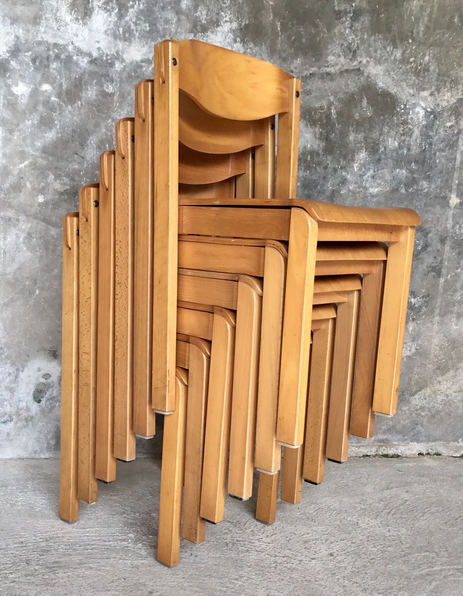 Set of 6 design chairs in glulam - 1970s