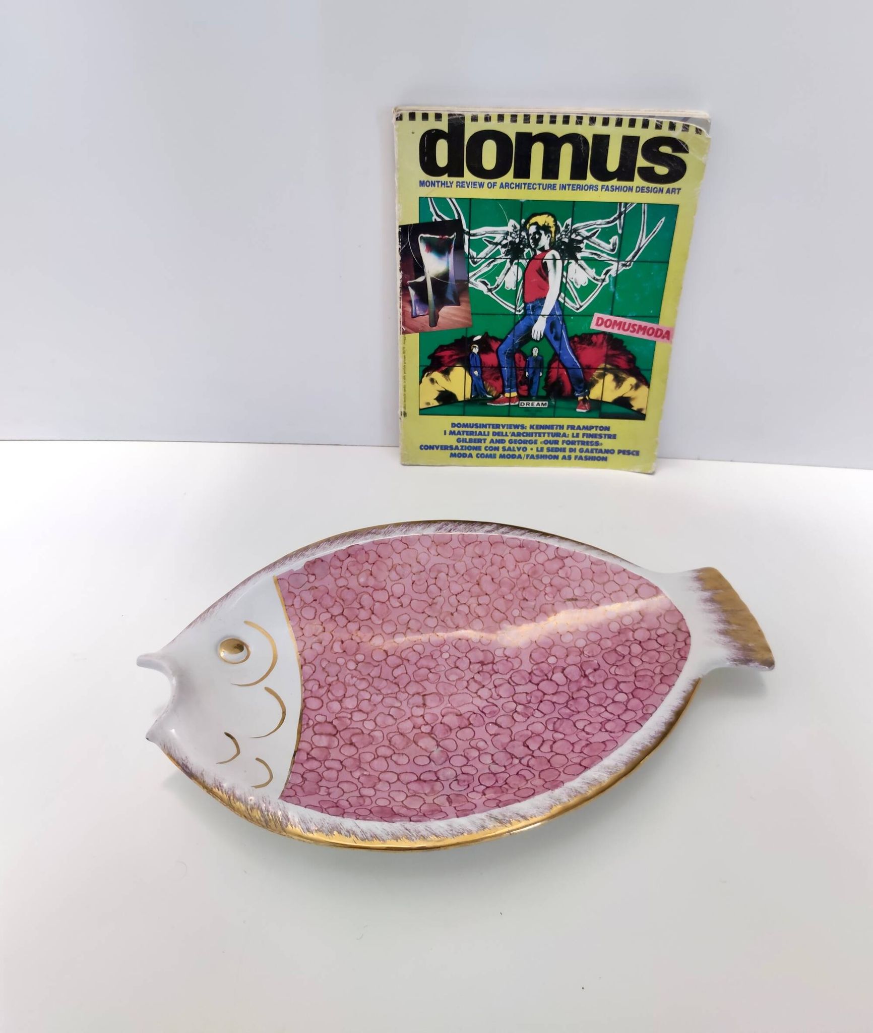 Large Ceramic Pink Fish Vide-Poche / Decorative Plate by Rometti, Italy