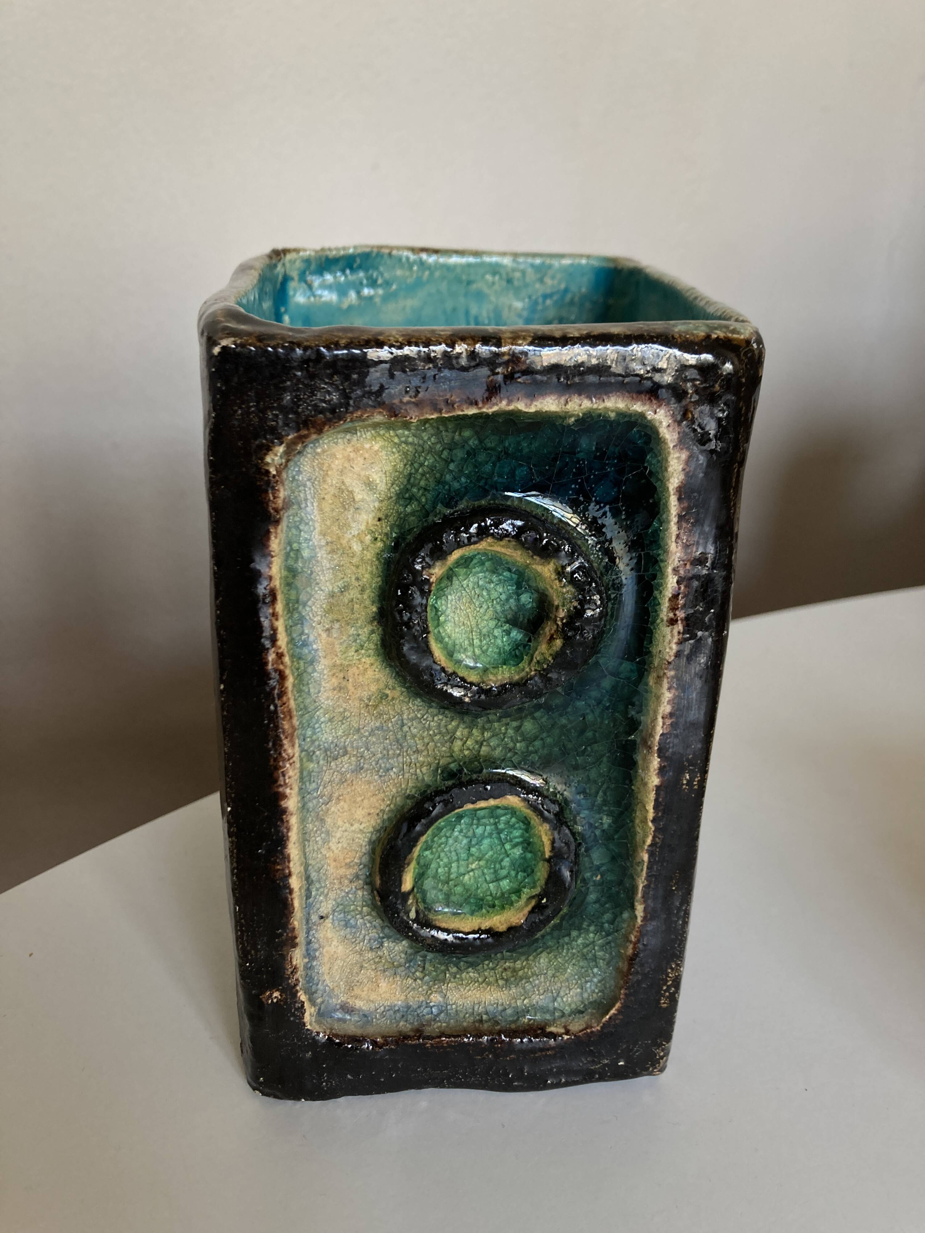 Mid century potter's vase in crystallized enameled earth