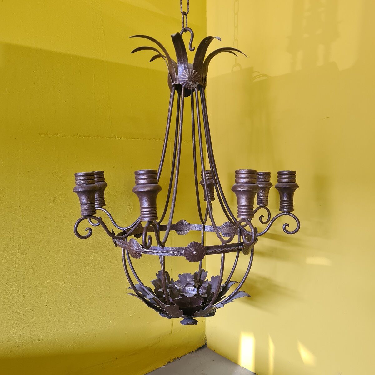 Classic Metal Candle Chandelier. 20th century
