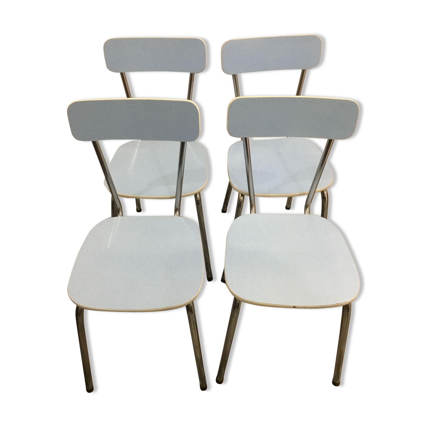 A set of Four vintage chairs in blue Formica and chrome legs 1960s