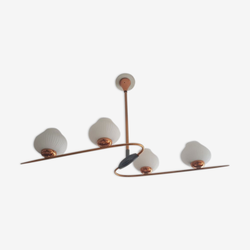 Suspension chandelier brass opaline Arlus 50s