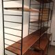 Vintage modular wall-mounted library shelf in blond walnut 1960-80