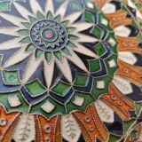 Vintage French decorative plate in brass and mosaic enamel.