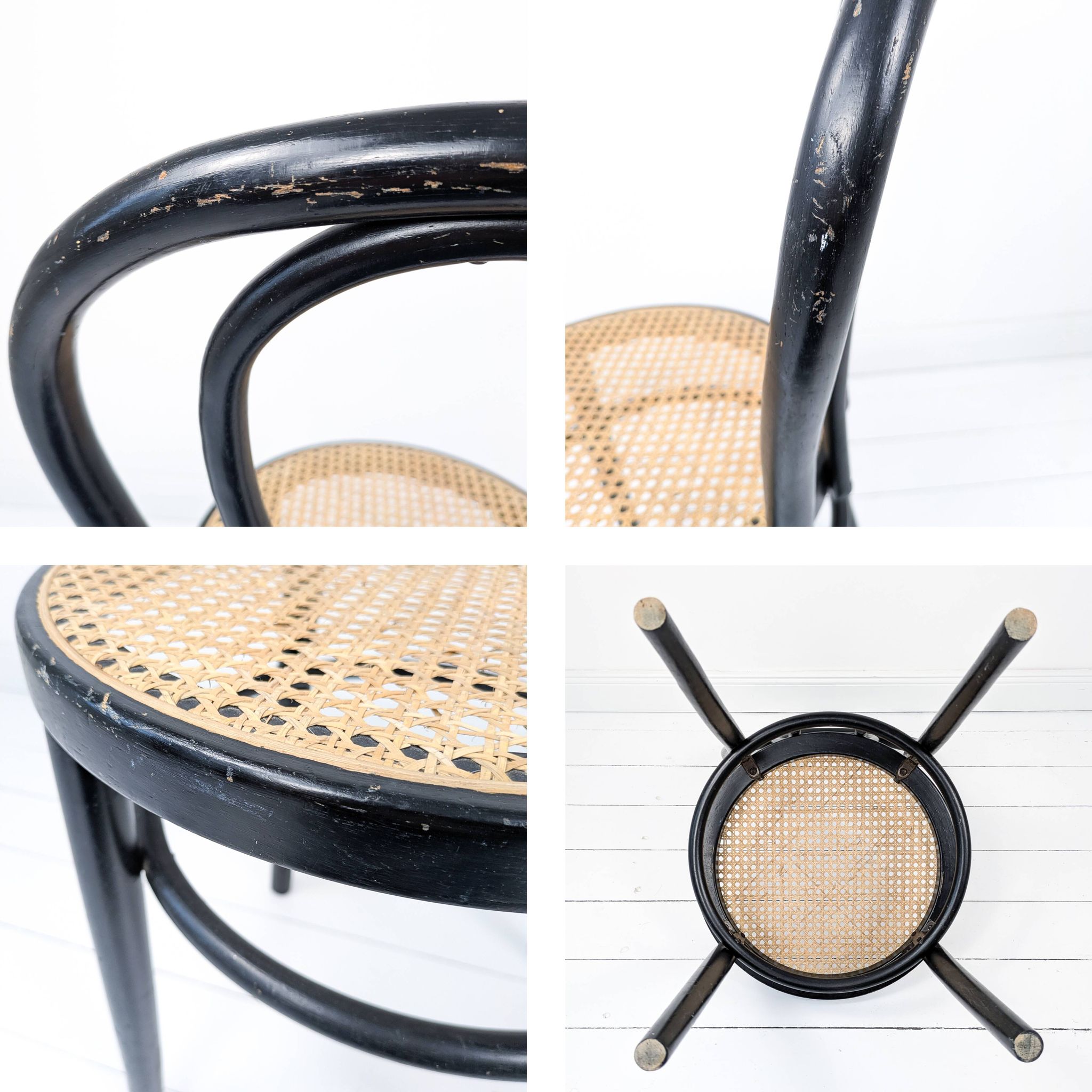 Chaise de café vintage Bugholz noir Wiener Geflecht Chaise de salle à manger
