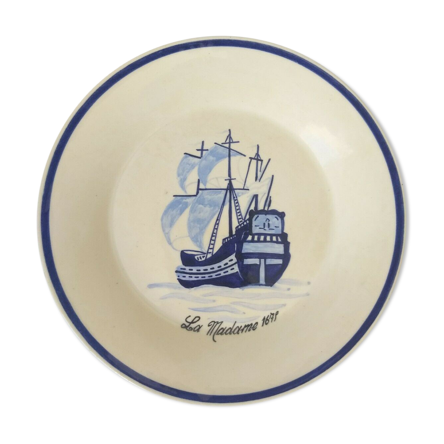 Plate hb quimper boat la madame 1678 rv f1 d5589 lisere bleu