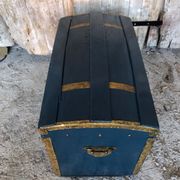 Old vintage blue & gold wood storage chest #a127