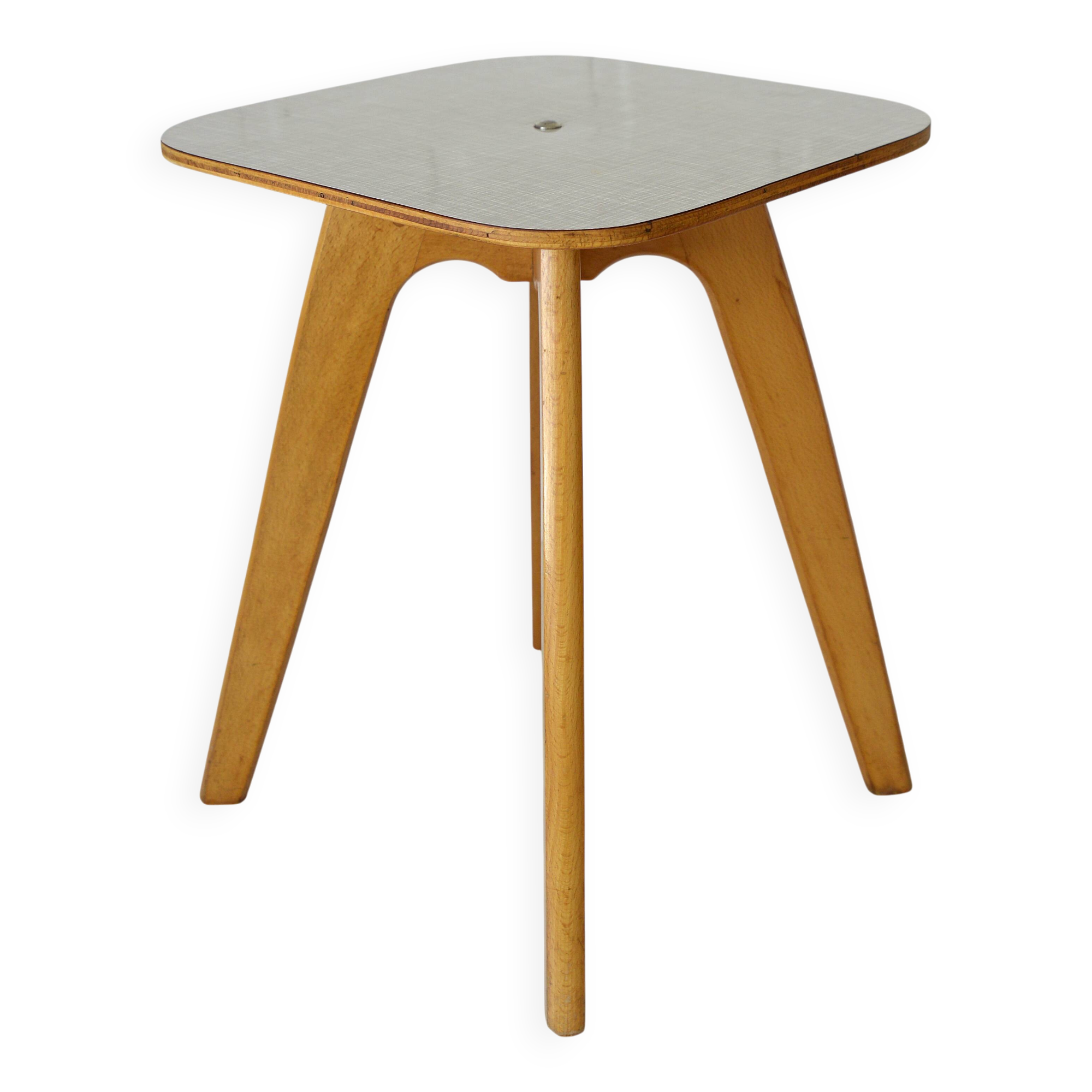 Vintage kitchen wooden stool mid-century modern side table 1950s