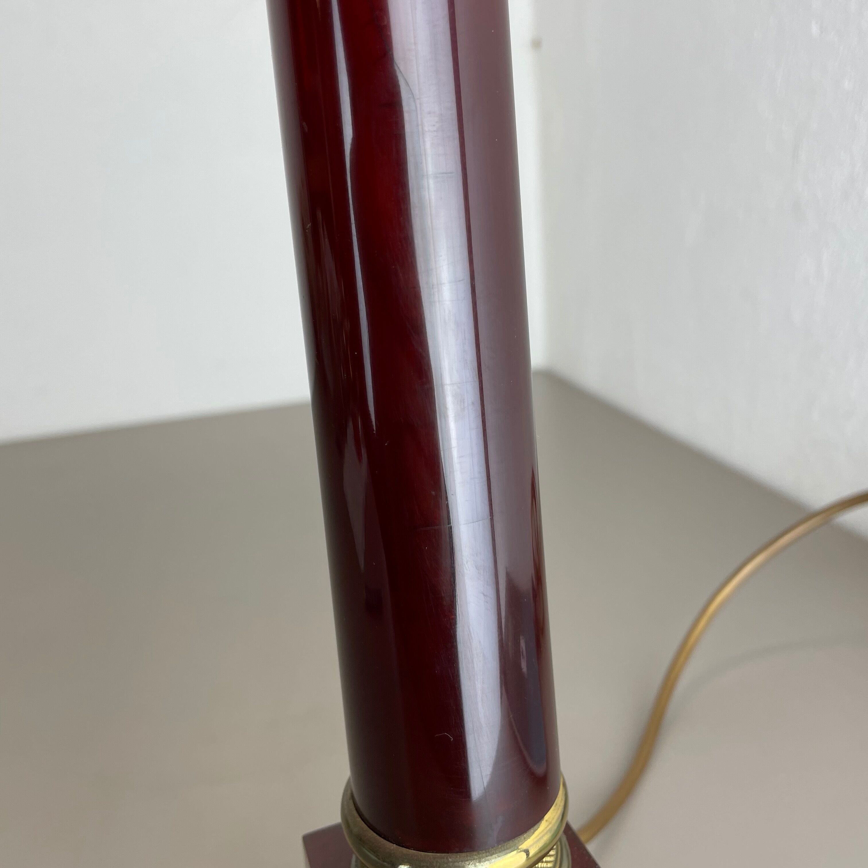 Rare Modernist Red Catalina and Brass Tube Table Light, Italy, 1960s