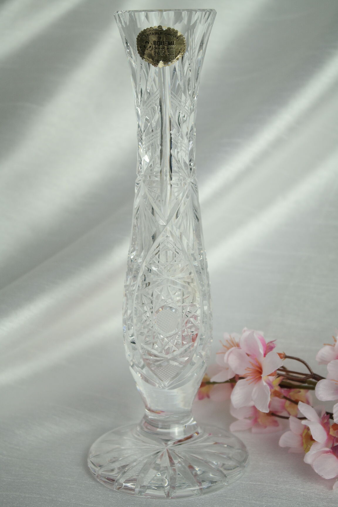 Bohemian crystal soliflore vase hand-cut