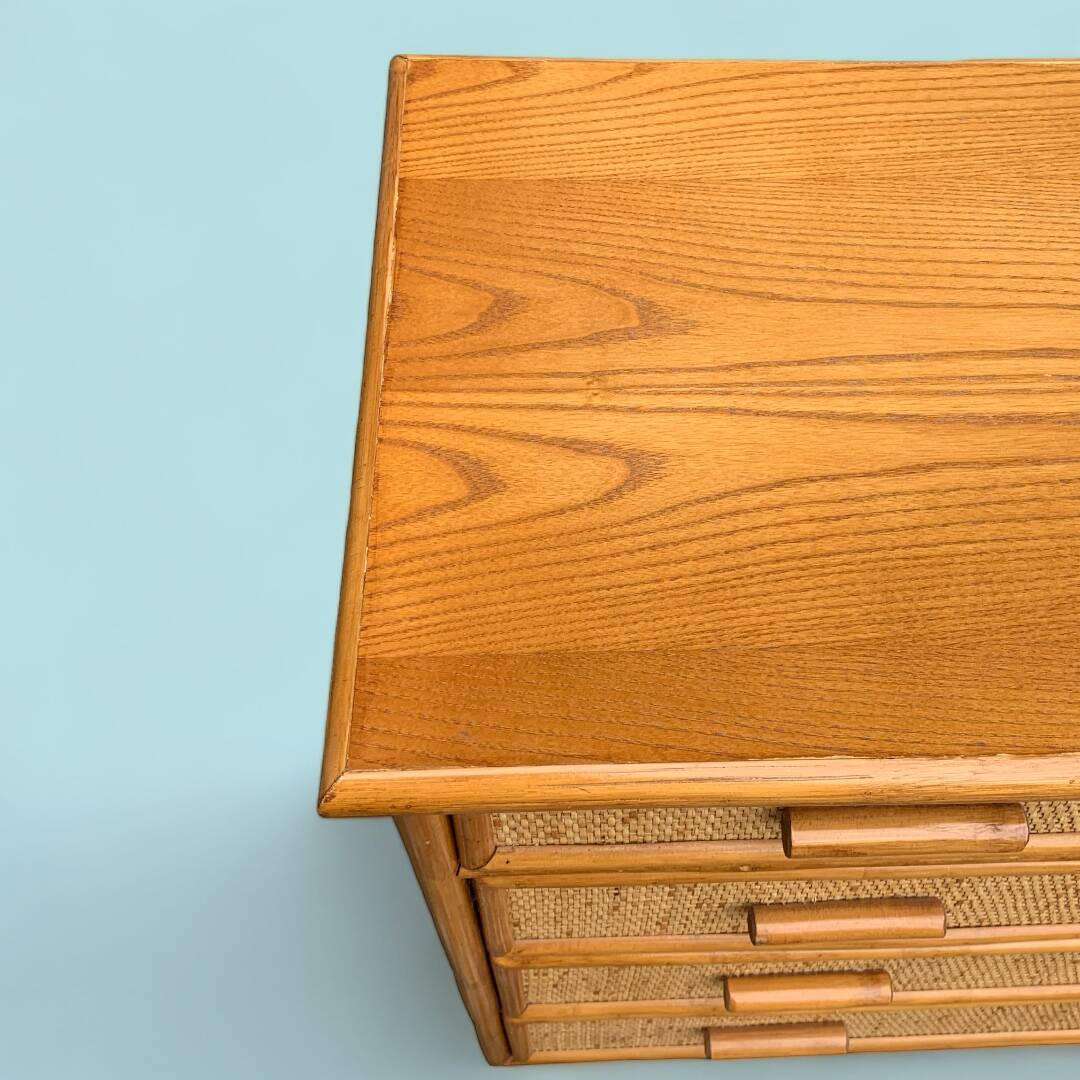 Vintage rattan and woven wicker chest of drawers 1970