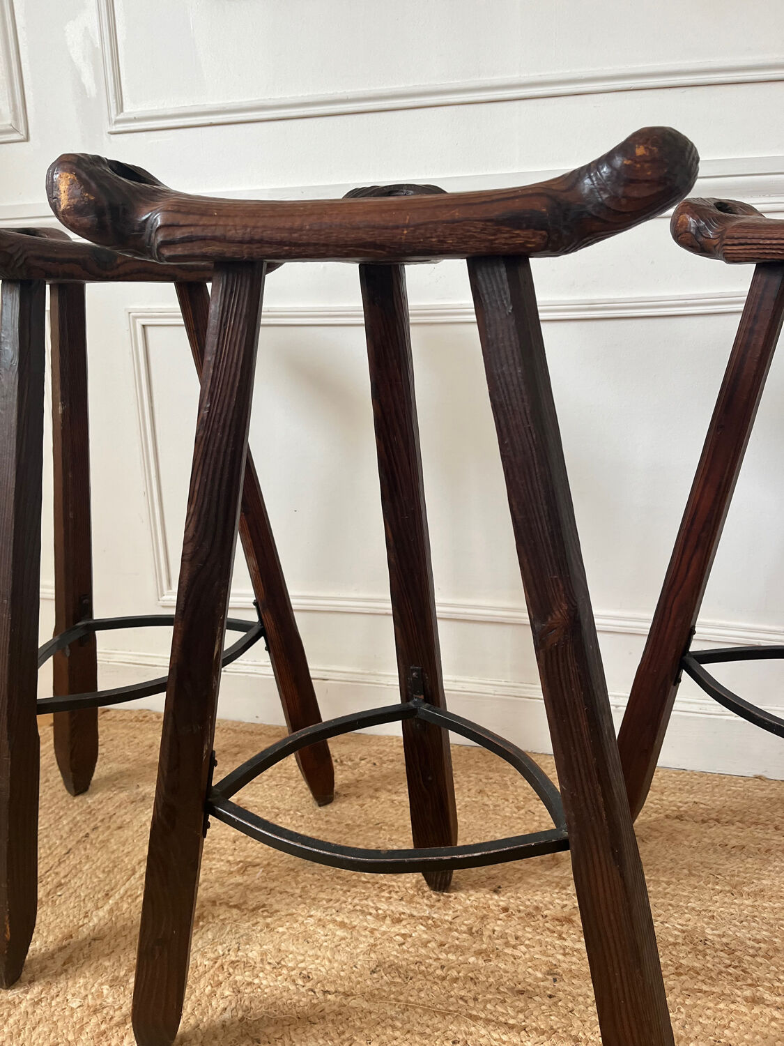 3 Spanish brutalist stools "Marbella" by Confonorm, from the 1970s.