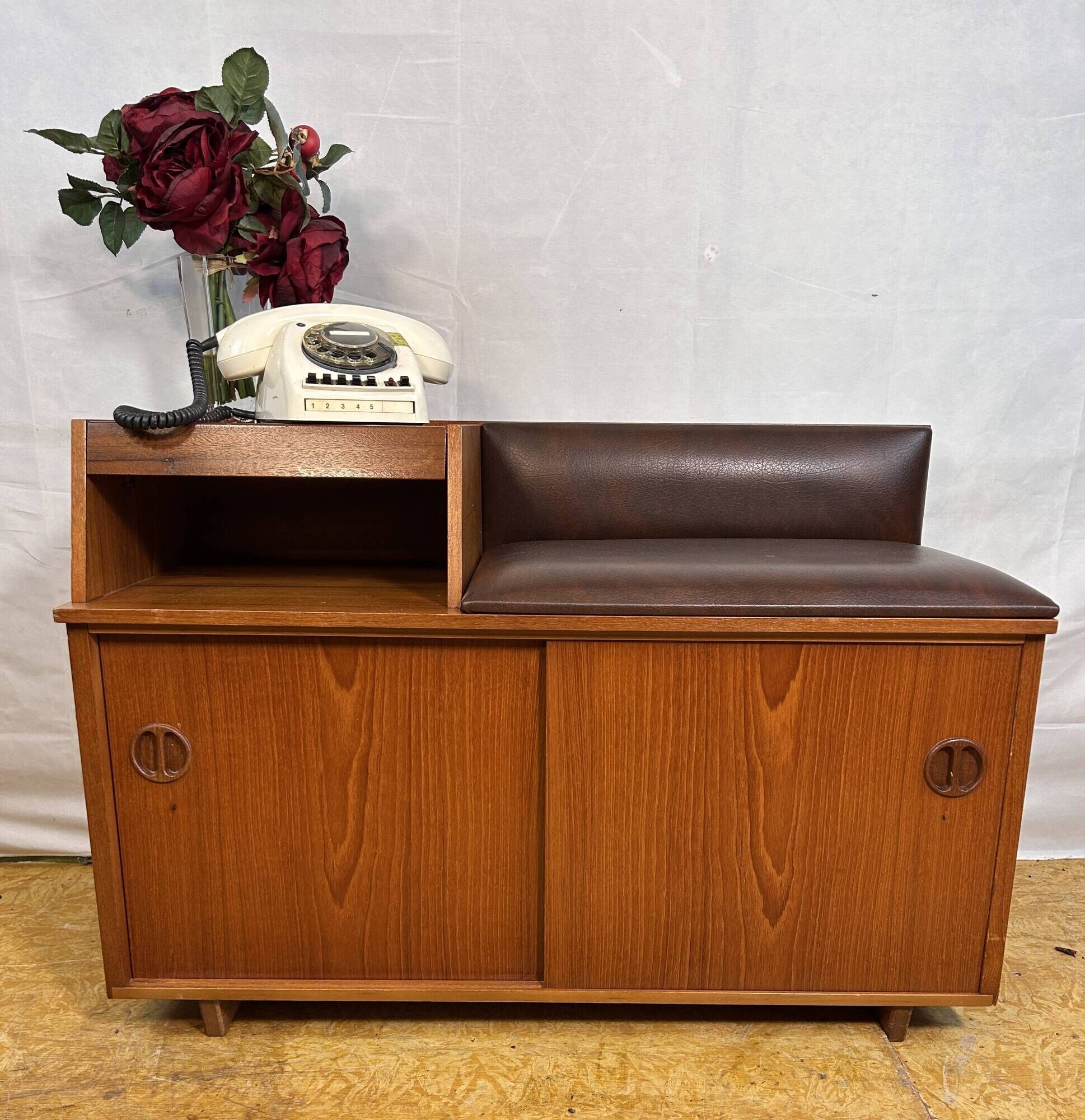 Mid-Century Retro Vintage Teak Telephone Seat / Bench by Chippy Heath 1960