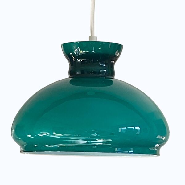 Suspension lustre en verre opaline vert foncé