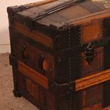 travel trunk from the early 20th century made of leather and wood