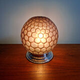 Plafonnier art déco en verre satiné alvéolé couleur aubergine, 1930