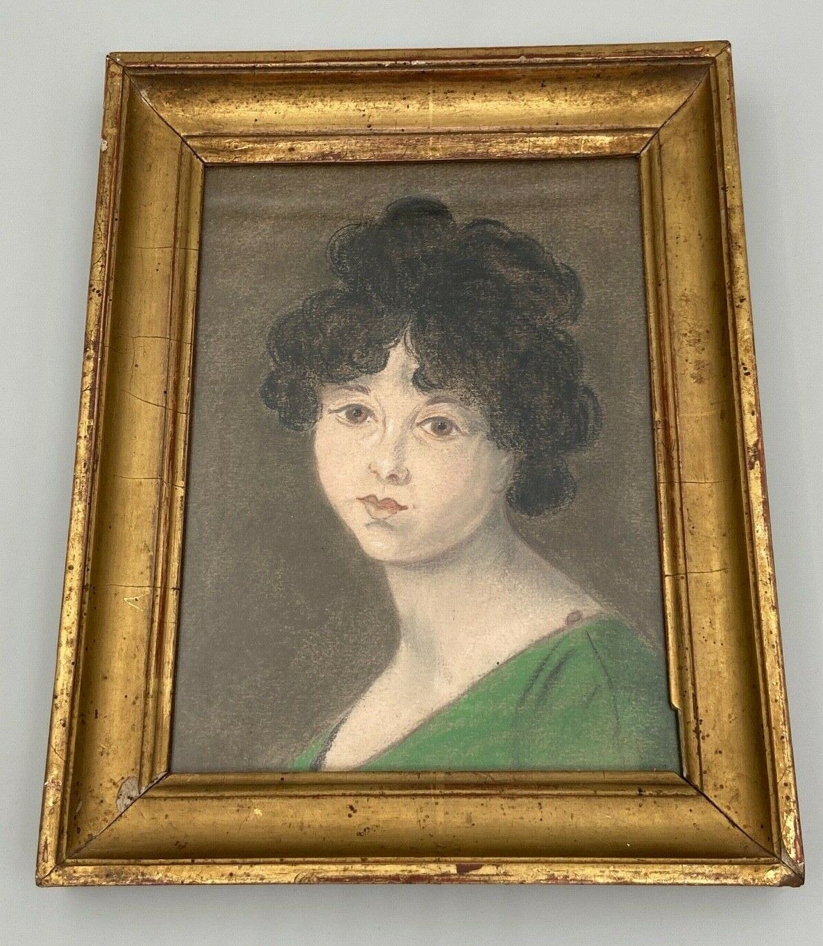 Pastel portrait young girl on paper XXth frame XlXeme