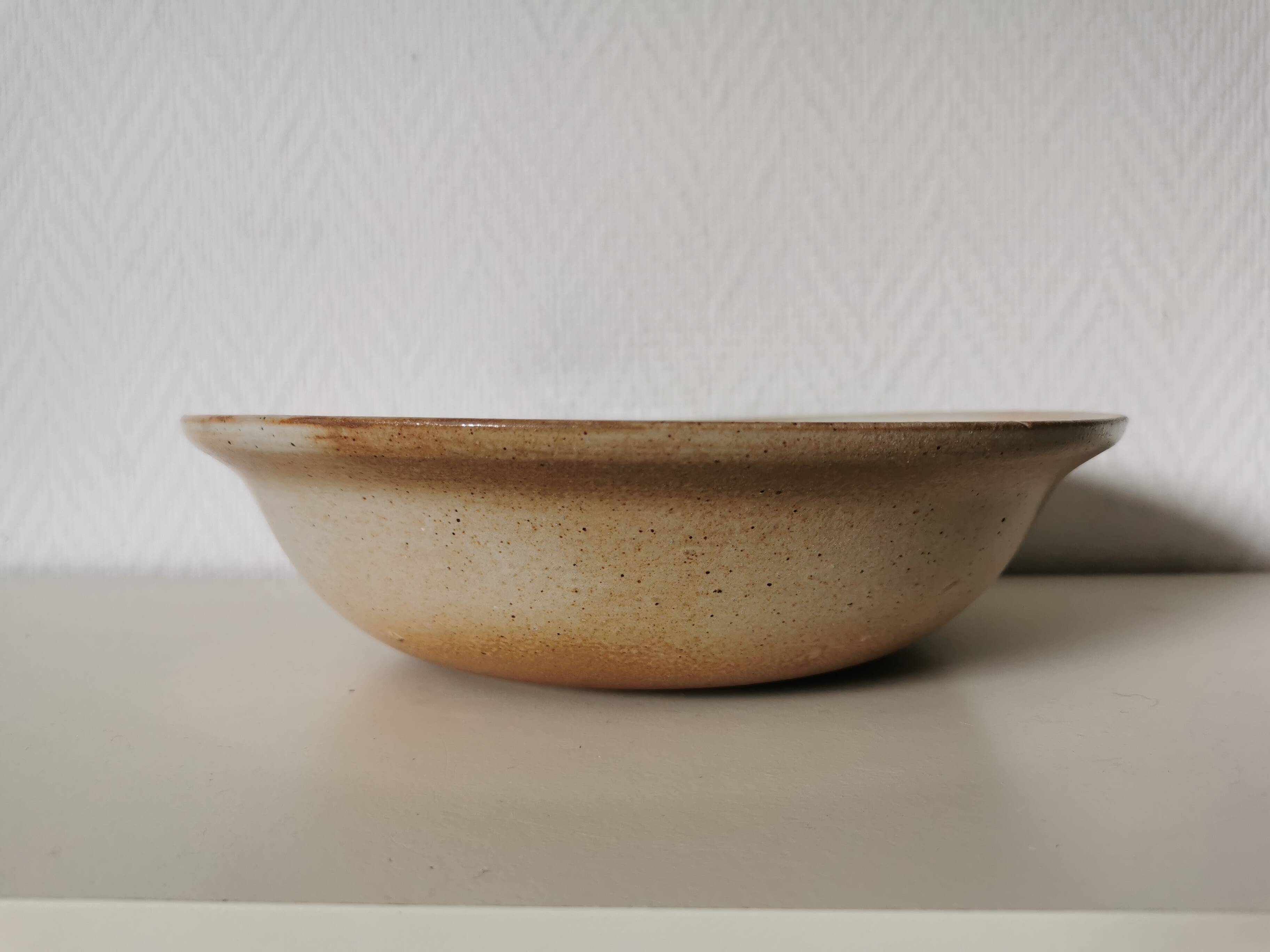 salad bowl, brown stoneware bowl, Marais stoneware, 1970s