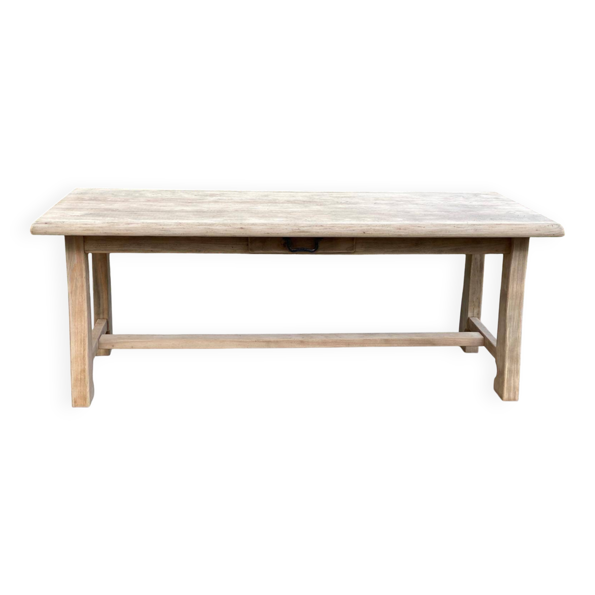 Table de ferme extensible rénovée en chêne brut 300cm pieds sculptés