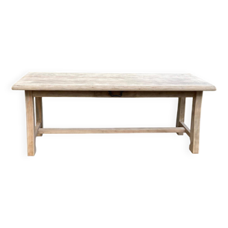Table de ferme extensible rénovée en chêne brut 300cm pieds sculptés