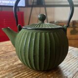 Green cast iron teapot